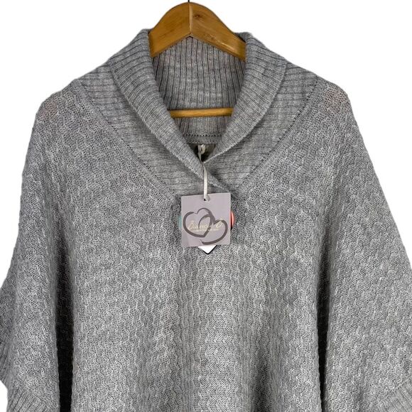 Bianca B Alpaca Mohair‎ Wool Blend Grey Cable Knit Poncho Size S/M NEW - Picture 2 of 13